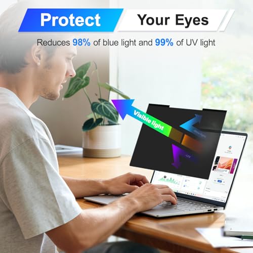 Image of Magnetic Laptop Privacy Screen Filter 16 Inch for 16:10 Computer Monitor, Removable Anti Blue Light Privacy Shield, Anti-Glare Protector Compatible with Dell Hp Asus Lenovo