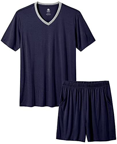 Mofiz Mens Pajama Short Sleeve Sleep Bottom Nightwear Homewear Summer Pyjama Comfortable Lounge Shorts Pjs Sleep Sets Navy Size M #TOP4
