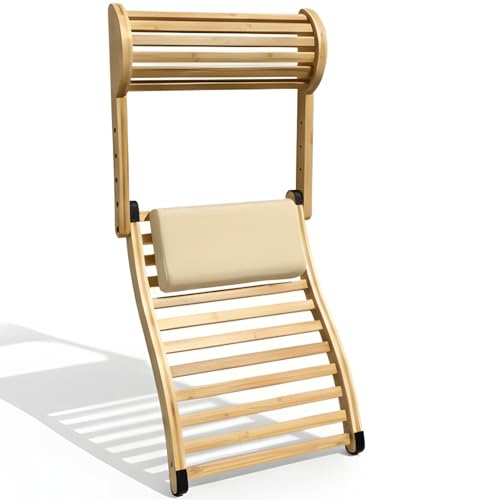 BOHY Sauna Backrest with Neck Pillow Ergonomic S-Shape Bamboo Back Support for Infrared & Barrel Saunas Foldable Adjustable Headrest Anti-Slip Premium Lumbar Support for Long Sessions