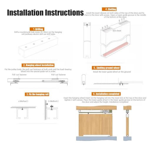 Herrajes para puerta corredera con kit de rodillos inoxidables de pista silenciosa para madera 4
