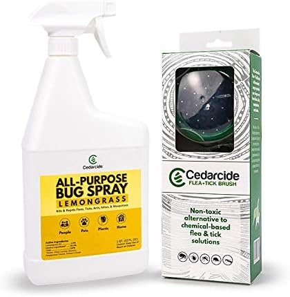 Cedarcide Flea + Tick Pet Brush (Quart Pack - Lemongrass)| Durable Grooming Brush Effectively Applies All-Purpose Bug Spray to Kill + Repel Fleas Ticks & Mosquitoes | for Cats and Dogs