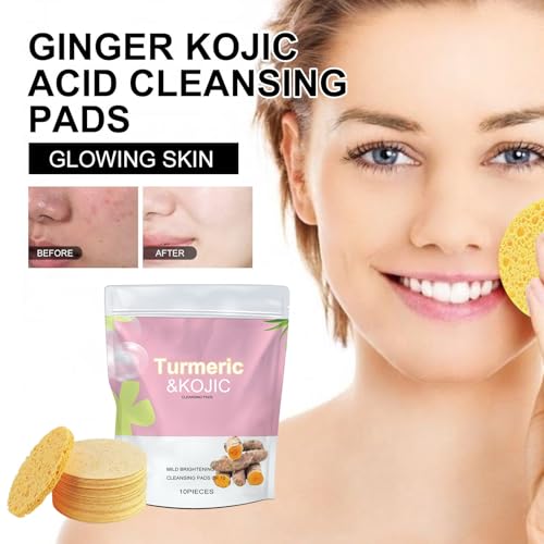 Generic Turmeric Koji Cleansing Pads for Face Body Vitamin B5 New Fades Dark spots,Exfoliates Skin and Fades Discoloration Kojic Acid and Turmeric Cleansing Pads (30PC, onesize)