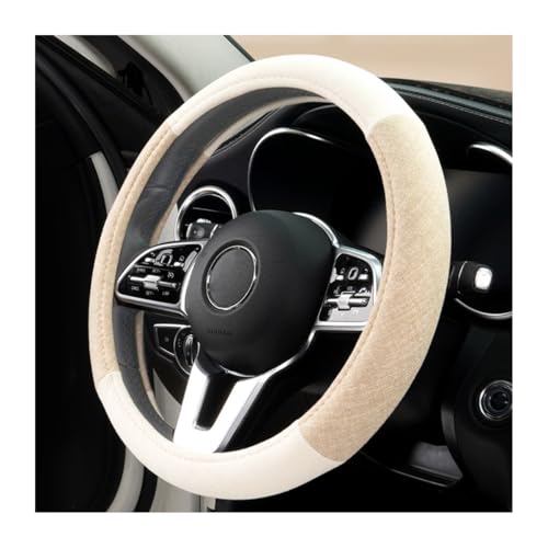 Zpana Car Steering Wheel Cover 15 Linen Breathable Soft Anti-Slip Full Surround Vehicle Steering Wheel Protector Automobile Interior Protection Universal for Sedan Truck SUV (Beige)