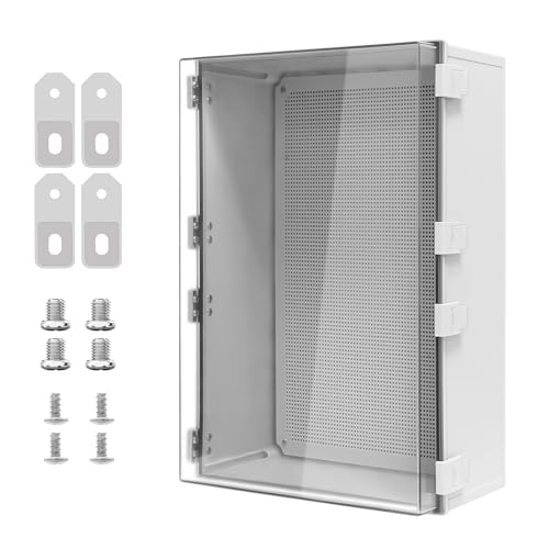 LMioEtool Electrical Box, IP65 Waterproof Dustproof ABS Plastic Enclosure, Outdoor and Indoor Project Box Hinged Clear Cover with Mounting Plate Wall Brackets,Outer Dimension 23.6"x 15.7" x 8.7", Grey by LMioEtool - Used condition - US$122.13