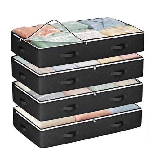 Image of Budding Joy Under Bed Storage Containers with Clear Lids, 4 Pack | Underbed Storage Bags for Blankets, Towels, Comforter, Sweaters, Linen Sheets, Wrapping Paper