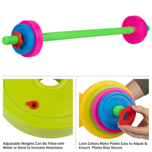 image for HEY! PLAY! Kids Weight Set - Barbell with 8 Adjustable Plates - Kids I