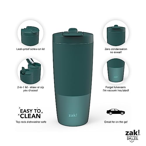 Image of Zak Designs zak! Sutton 2-in-1 Tumbler, Jade - 30 oz - Durable Stainless Steel - Double-Wall Vacuum Insulation & Leak-Proof Lid - BPA Free - Dishwasher Safe