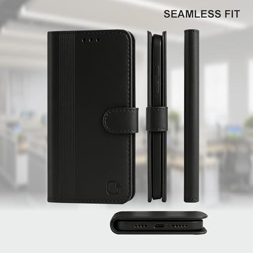 Image of AIBEX Shock Proof Flip Compatible for Motorola G54 / Motorola G64 5G Flip Cover Leather Finish | Inside TPU with Card Pockets | Wallet Stand | Complete Protection Flip Case- Black