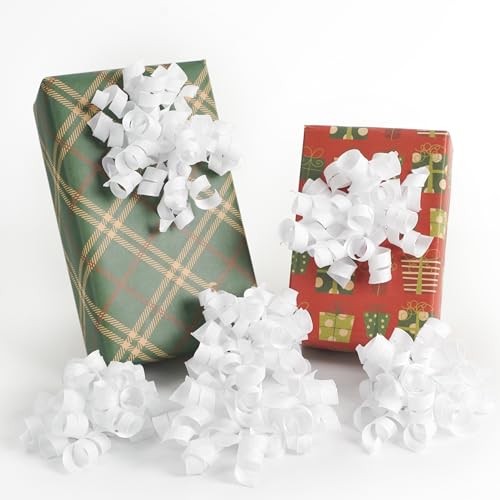 HUIHUANG White Bows for Gift Wrapping White Curly Ribbon Bows Self Adhesive Burst Gift Bow for Christmas Presents Wine Bottle Treat Bags Bridal Shower Wedding Party Favor - 6 Counts
