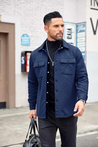 COOFANDY Light Weight Mens Shirt Jacket Casual Style Jackets Quilted Jacket Medium, Navy Blue, 2X-Large2