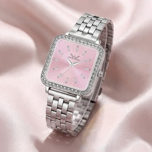 Image of LOUIS DEVIN Stainless Steel Chain Analog Wrist Watch for Women (Silver /Pink /Blue /Green Dial) | LD-WTS503-CH
