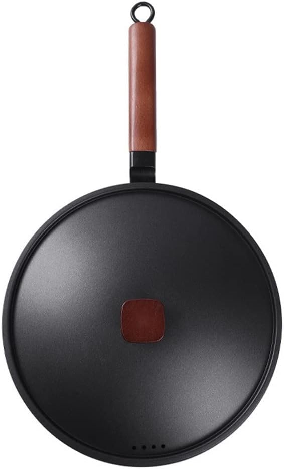 Cast Iron Wok Non-Stick Pans Kitchen Fried Egg Steak Griddle Pan Beech Handle With lid Cookware