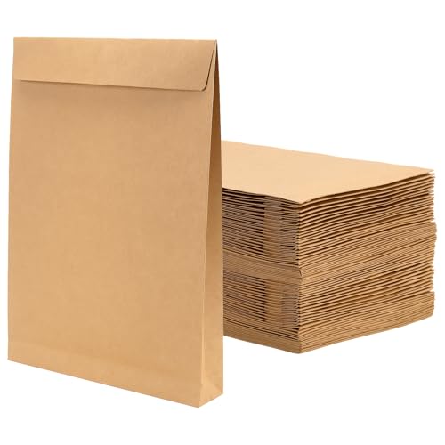 KEILEOHO Lot de 60 enveloppes à soufflet A4 - 238 x 335 x 40 mm - En papier kraft - Avec bande adhésive - Marron - Format A4