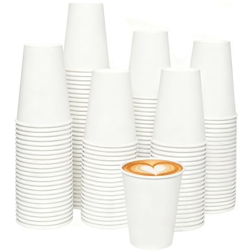 WhalePassing 120 Count 12 oz Disposable Paper Coffee Cups - White Paper Cups Perfect for Cold and Hot Drinks Food-Grade Paper Thickened