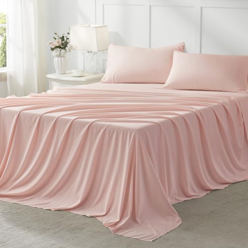 Anluoer Full Size Bed in a Bag 7 Pieces, Pink Bed Comforter Set with Sheets, All Season Bedding Sets with 1 Comforter, 2 Pillow Shams, 2 Pillowcases, 1 Flat Sheet, 1 Fitted Sheet