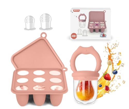 WeSweet Alimentador de frutas – Alimentador de frutas de silicona para bebés – Moldes de congelador de paletas de leche materna para dentición de bebé y alimentación automática para bebés, regalo