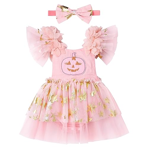Costume de sorcière citrouille bébé fille IMEKIS avec robe à paillettes et bandeau