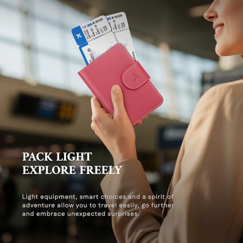 Image of ALLIVE Rfid Passport Holder for Travel Women, Rfid Passport Cover Wallet, Genuine Leather Passport Holder for Travel with AirTag Hidden, Airport Essentials, Travel Gifts (Rose Pink)