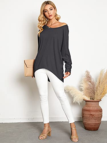 Image of ZANZEA Women's Off The Shoulder Batwing Tops Casual Loose Oversized Tshirts Long Sleeve Fall Pullover Sweater Tops