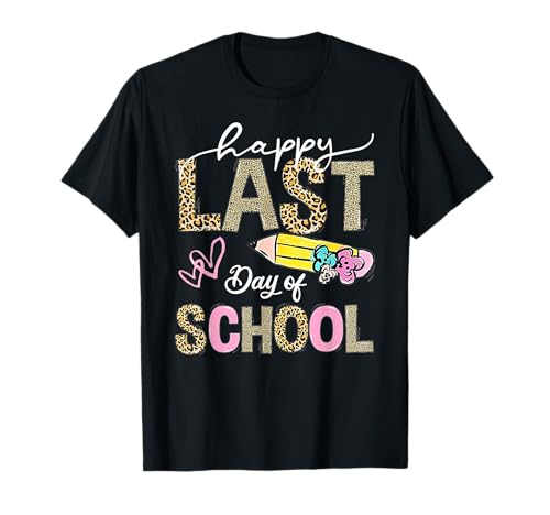 Happy Last Day Of School Leopard Teacher Student Kids Girls T-Shirt