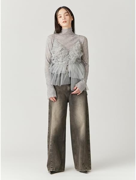 [フレイ アイディー] タックデザインワイドデニムパンツ FWFP245051 レディース