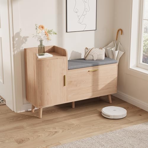 Mueble Zapatero Recibidor con Asiento, mueble Entrada recibidor zapatero con Banco Armario Zapatero de Madera Armario Independiente para entrada 100x30x69.5 cm Mueble Recibidor Entrada(D Color madera) - imagen 4