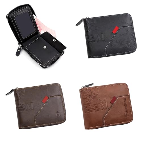 Stylish Men's Short Wallet With Zippers Closure Practical PU Card Holder For Everyday Use And Business2