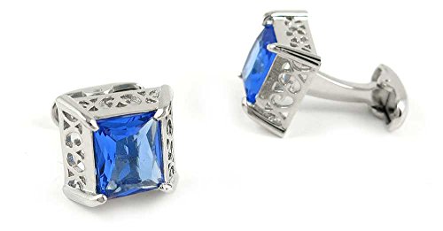 Par de Mancuernillas Hombre Cristal Azul Tallado Hueco