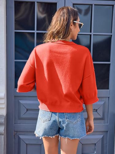 Image of Women's Short Sleeve Cropped Sweaters 2025 Summer Oversized Loose Fit Drop Shoulder Casual Sweater Tops