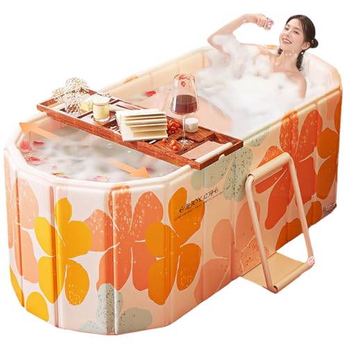 ポータブルバスタブ 折り畳み浴槽 大人SPA浴槽 簡易風呂 露天風呂 水風呂 コンパクト 組み立て不要 収納便利 持運び便利 長時間保温 子供 大人用 家庭用 バスタブ (ピンク, XL （長：120cm）)