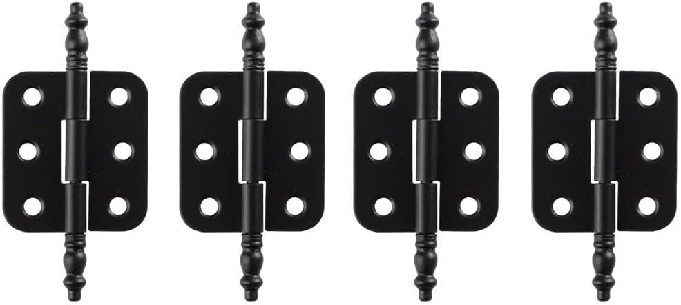 4x Antique Crown Head Hinges with 6 Holes Suitable for Jewelry Box, Cabinet, Cupboard, and Tool Box Projects (Black)