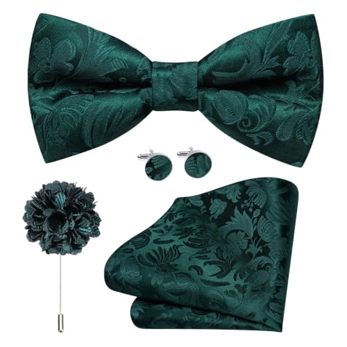 Image of Dubulle Mens Paisley Striped Bowtie Set Pre-tied Bowtie for Men and Pocket Square Set Wedding Business