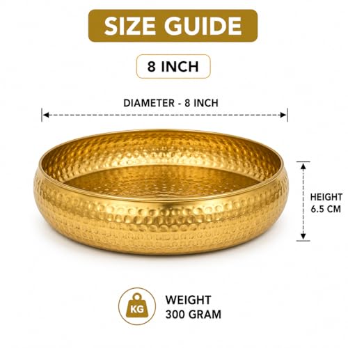 Image of Hammered Iron Metal Decorative Bowl with Golden Finish for Home Decor, Centre Table, Festive Decoration & Diwali Gift - 8 Inch