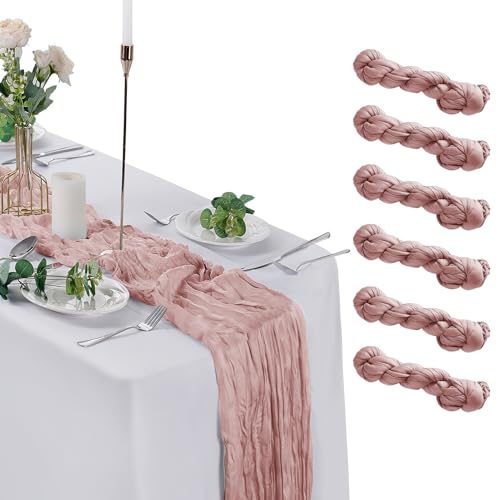 flohar 6 Pack Cheesecloth Table Runner 9ft,17 x 108 inch Gauze Table Runner Rustic Romantic Wedding Runner for Wedding Bridal Shower Fall Decoration,Light Blue