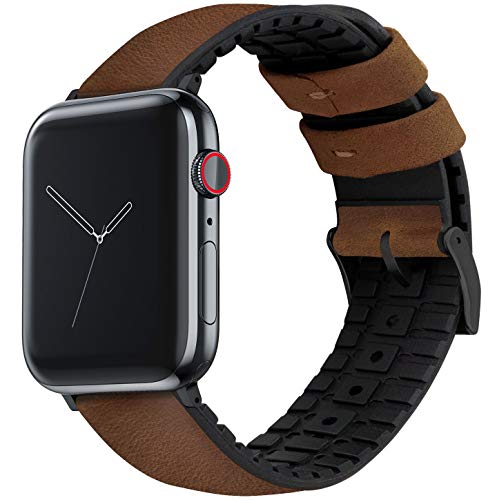 Image of BARTON WATCH BANDS- Black Leather and Rubber Hybrid - Choose Color & Size - Compatible with All Apple Watches (Ultra, SE, 8, 7, 6, 5, 4, 3, 2, 1) - 38mm, 40mm, 41mm, 42mm, 44mm, 45mm, 49mm