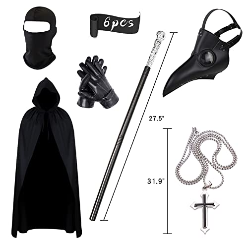 Generic Halloween Plague Doctor Mask ,Steampunk Horror Scary Halloween Plague Doctor Mask Costume Props For Party Prom Gifts Set 6 In 1 For Men Women Kids thumb #4