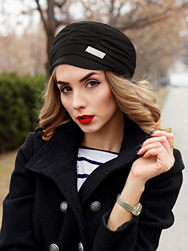 2 Pieces Women Newsboy Cabbie Cap Beret Hats Bamboo Baseball Cap Cotton Painter Visor Hats For Women (Black, Grey) #TOP2