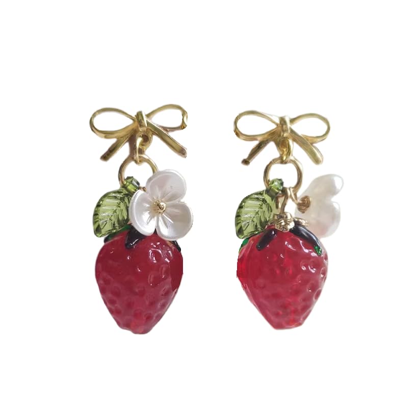 Cute Strawberry Cherry Lemon Drop Dangle Earrings Resin Dainty Fruit Gold Resin Earrings for Women Orange Charm Birthday Valentine's Day Mother's Day