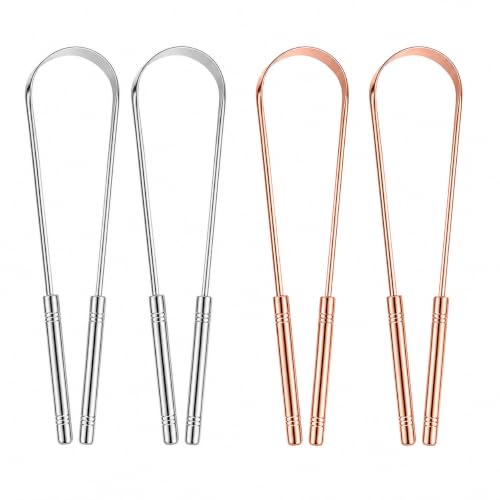 VARNEYA Reusable Tongue Cleaner Set | 2 Copper and 2 Stainless Steel Tongue Scrapers for Men & Women Deal