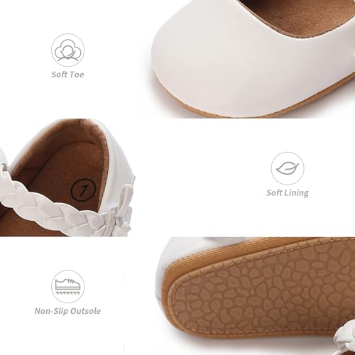 Image of Baby Girl Mary Jane Flats Dress Shoes - Infant Newborn Shoes Anti-Slip Soft PU Leather Party School Wedding Princess Baby Girl Shoes 0-18M