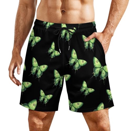 Cute Luna Moth Butterfly Insect Mens Swim Trunks Quick Dry Beach Board Shorts with Pockets