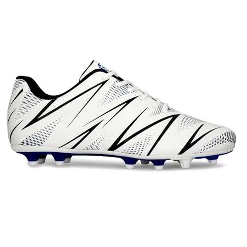 Image of PRO KVH Men's Football Stud Shoes - White-Red | Lightweight Soccer Cleats for Men | Synthetic Upper, TPU Sole | Durable Grip Sports Shoes for Football