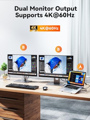 Image of Laptop Docking Station Stand Dual 4K Monitor: QUUGE USB C Docking Station Dual Monitor for Laptop, 2 HDMI (Single 4K@120Hz), 2 USB3.0 Ports, 100W PD, RJ45 Ethernet, Universal Laptop Stand USB C Dock