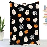 Halloween Flauschige Decke, Halloween Fluffy Blanket Mit Niedlichem Ghosts Muster, Kürbis Decke Schwarz, Kuscheldecke Herbst Aesthetic, Herbstdeko Decken für Sofa, Thanksgiving Gifts (150*200 CM)