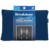 Brookstone Travel Blanket - 2-in-1 Jersey Knit Lightweight Throw Blanket with Carrying Pouch, Airplane & Car Travel Essentials, Blue