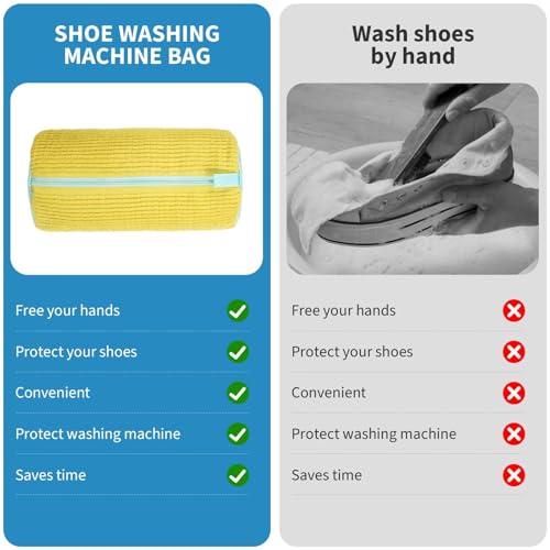 Shoe Washing Machine Bag, 2Pcs Shoe Cleaning for Washer and Dryer, Reusable Laundry Shoe Bag for Sneaker Tennis Shoes Washing Bag for All Types(Yellow)4