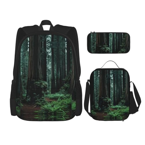 nanger Red Wood Print 3-Piece Set Backpack, Lunch Bag And Pencil Case, For Travel, College, And Daily Use