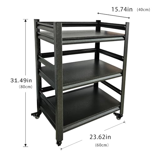 3/5 Estantería Metálica de Almacenaje Industrial,Estantería Pesada Negra Para Garaje,Estante con Ruedas Altura Regulable,Estantería para Neumáticos,Almacén & Cocina(Size:60x40x80cm) - imagen 6