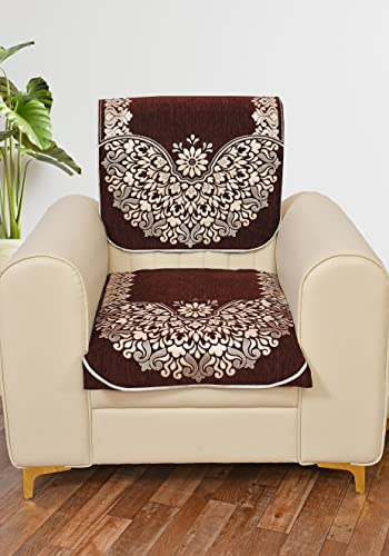 Image of Sky Blue 5 Seater Sofa Cover (3+1+1) with Complete Cover Set - Soft Stretch Fabric, Couch Protector Heavy Fabric Sofa Slip Protector (Coffee Brown)
