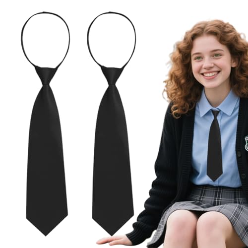 OUDQFCJ 2 corbatas negras para mujer, corbata larga, corbata JK uniforme, corbata estrecha, corbata ajustable para niñas, graduación, boda de negocios, Negro, L